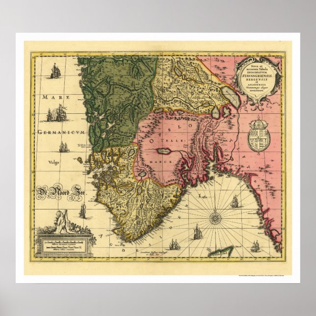 Affiche Carte de la Norvège par Jan Jansson 1650 (Devant)