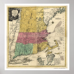 Affiche Carte de la Nouvelle-Angleterre - 1777