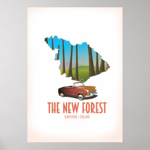 Affiche Carte de la nouvelle forêt Hampshire Angleterre