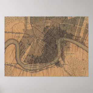 Affiche Carte de la Nouvelle-Orléans 1891