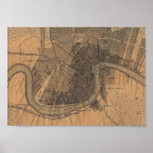 Affiche Carte de la Nouvelle-Orléans 1891