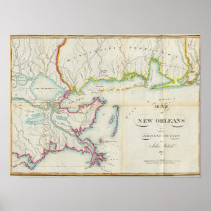 Affiche Carte de la Nouvelle-Orléans et de pays limitroph