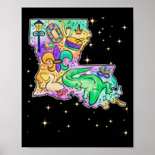 Affiche Carte de la Nouvelle-Orléans Louisiane Mardi Gras