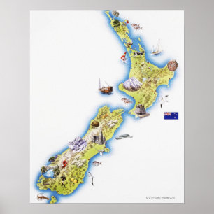 Affiche Carte de la Nouvelle-Zélande