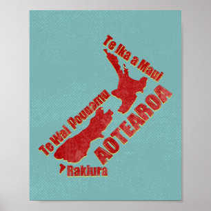 Affiche Carte de la Nouvelle-Zélande Aotearoa