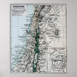 Affiche Carte de la Palestine 1889, Moyen-Orient