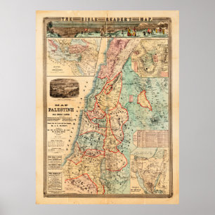 Affiche Carte de la Palestine et de toutes les terres de