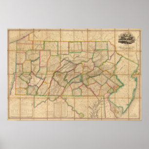 Affiche Carte de la Pennsylvanie