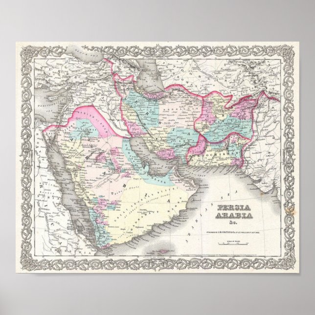 Affiche Carte de la Perse, de l'Afghanistan et de l'Arabie (Devant)