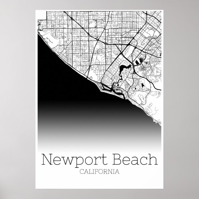 Affiche Carte de la plage de Newport - Californie - Carte  (Devant)