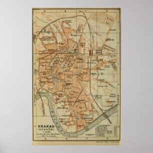 Affiche Carte de la Pologne de Cracovie vintage (1911)