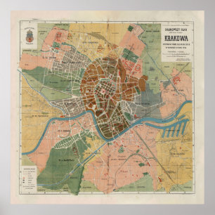 Affiche Carte de la Pologne de Cracovie vintage (1916)