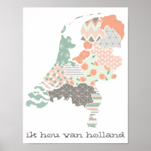 Affiche Carte de la province de Hollande Style de mise en 