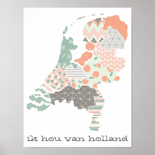 Affiche Carte de la province de Hollande Style de mise en  (Devant)