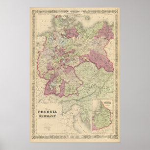 Affiche Carte de la Prusse et de l'Empire allemand 1871