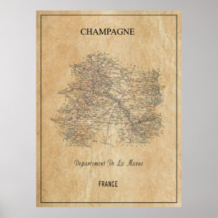 AFFICHE CARTE DE LA RÉGION DE CHAMPAGNE DE FRANCE 1852