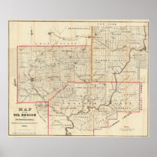 Affiche Carte de la région pétrolière de Pennsylvanie