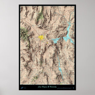 Affiche Carte de la région sud du Nevada, États-Unis, post