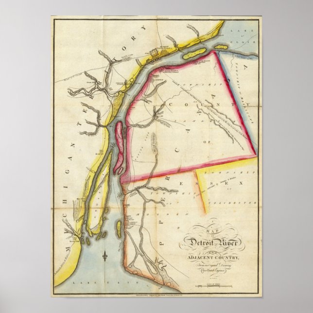 Affiche Carte de la rivière Detroit et du pays voisin (Devant)
