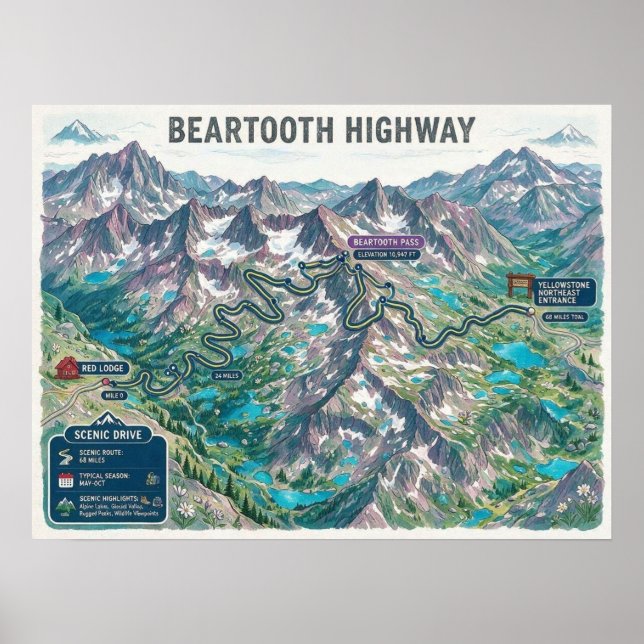 Affiche Carte de la route de Beartooth (Devant)
