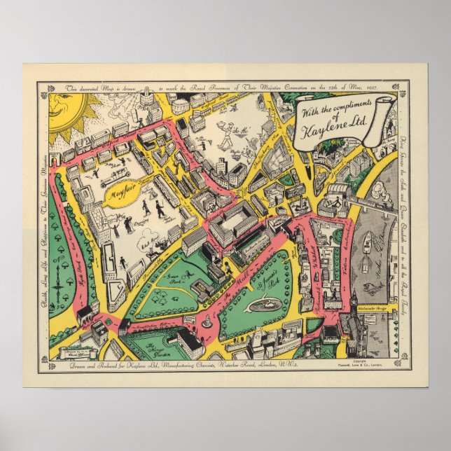 Affiche Carte de la route du couronnement, Londres, Anglet (Devant)