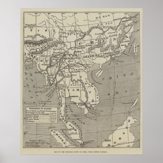 Affiche Carte de la route proposée pour la Chine de Birman (Devant)