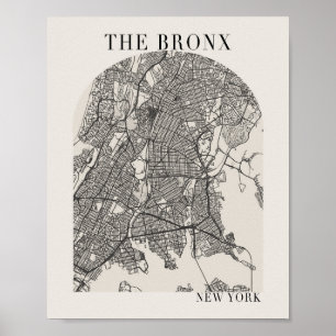 Affiche Carte de la rue Beige du Bronx New York Boho Arch