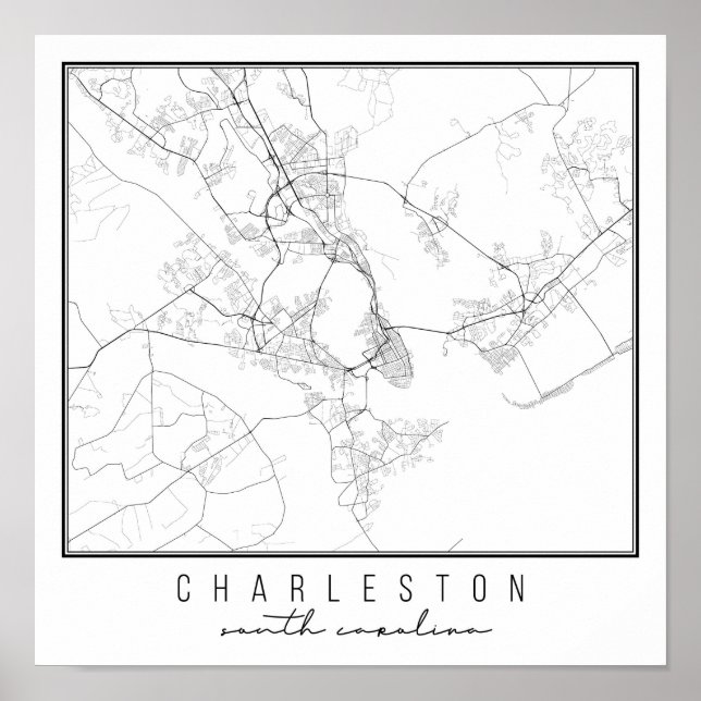 Affiche Carte de la rue Charleston en Caroline du Sud (Devant)