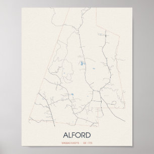 Affiche Carte de la rue d'Alford Massachusetts – Établi en