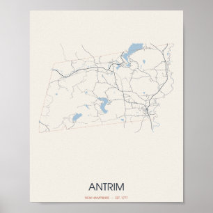 Affiche Carte de la rue d'Antrim New Hampshire – Établi en