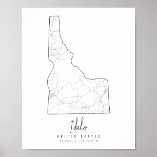 Affiche Carte de la rue Idaho Minimal
