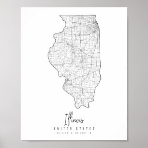 Affiche Carte de la rue minimale de l'Illinois