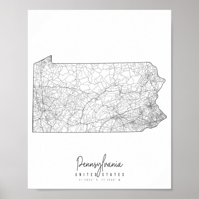 Affiche Carte de la rue minimale de Pennsylvanie (Devant)