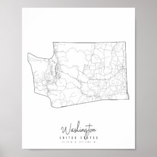 Affiche Carte de la rue minimale de Washington