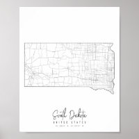 Carte de la rue minimale du Dakota du Sud