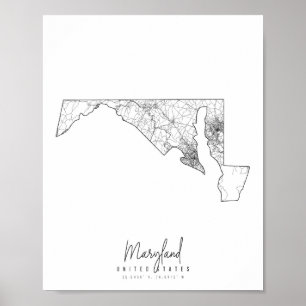 Affiche Carte de la rue minimale du Maryland