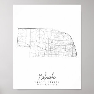 Affiche Carte de la rue minimale du Nebraska