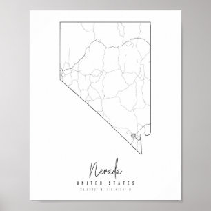 Affiche Carte de la rue minimale du Nevada