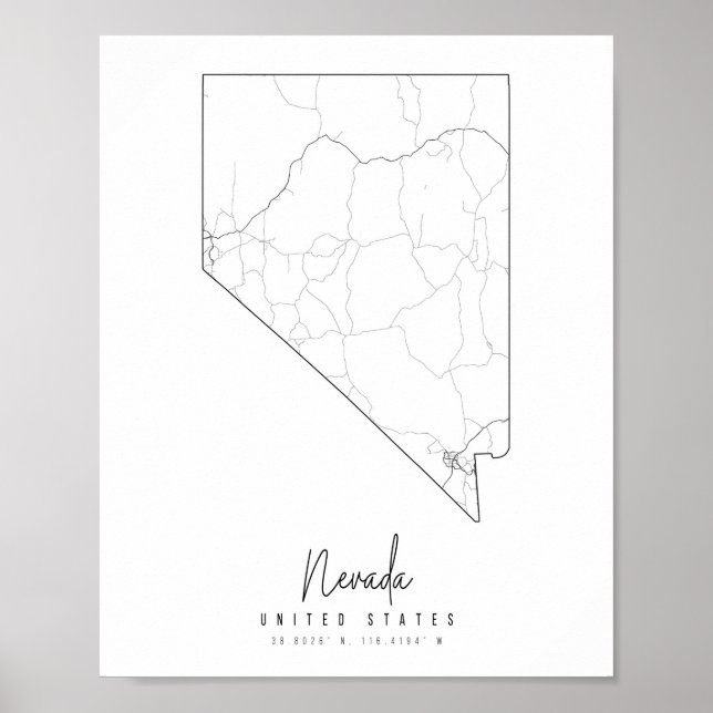 Affiche Carte de la rue minimale du Nevada (Devant)
