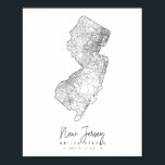 Affiche Carte de la rue minimale du New Jersey<br><div class="desc">Carte de la rue minimale du New Jersey</div>