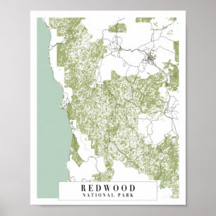 Affiche Carte de la rue Retro du parc national Redwood