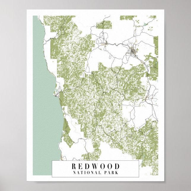 Affiche Carte de la rue Retro du parc national Redwood (Devant)