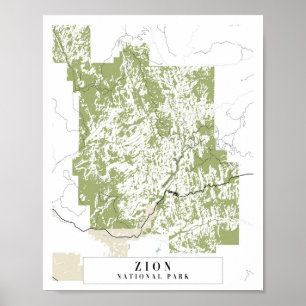 Affiche Carte de la rue rétro du parc national Zion