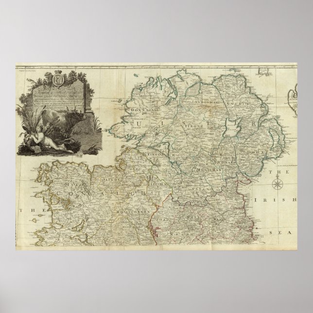 Affiche Carte de la section nord du Royaume d'Irlande (Devant)