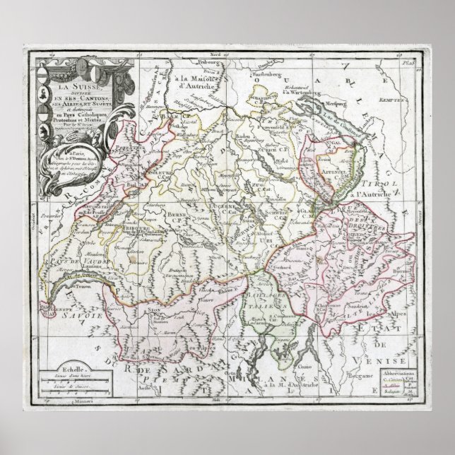 Affiche Carte de La Suisse 1764 (Devant)