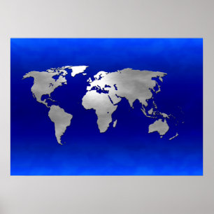 Affiche Carte de la Terre métallique