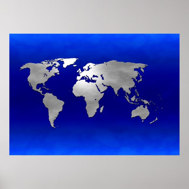 Affiche Carte de la Terre métallique (Devant)