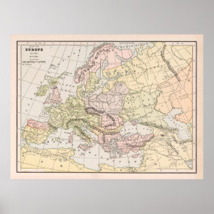 Affiche Carte de la vieille Europe 800 ap. J.-C. (1901)