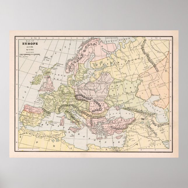 Affiche Carte de la vieille Europe 800 ap. J.-C. (1901) (Devant)