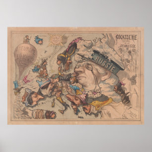 Affiche Carte de la vieille Europe des dessins politiques